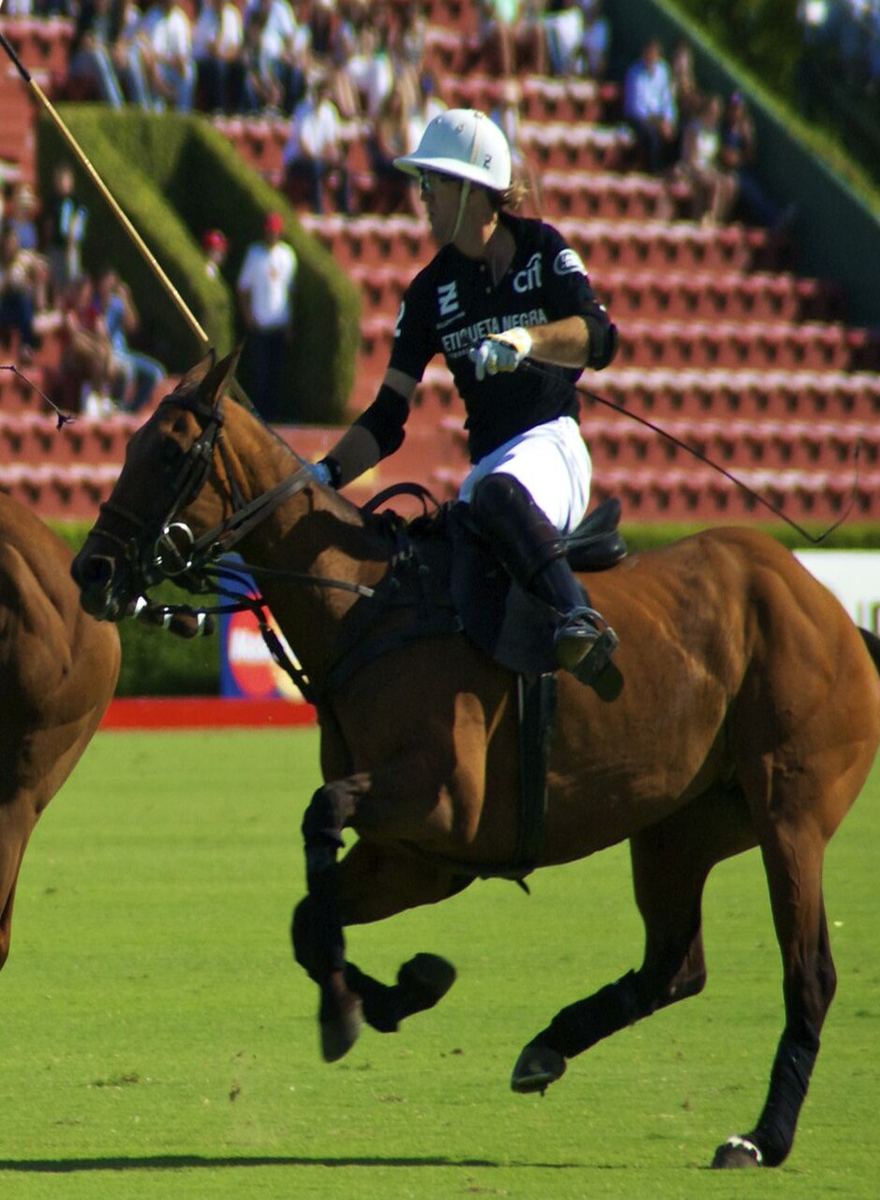 Jugador de polo galopando durante un partido